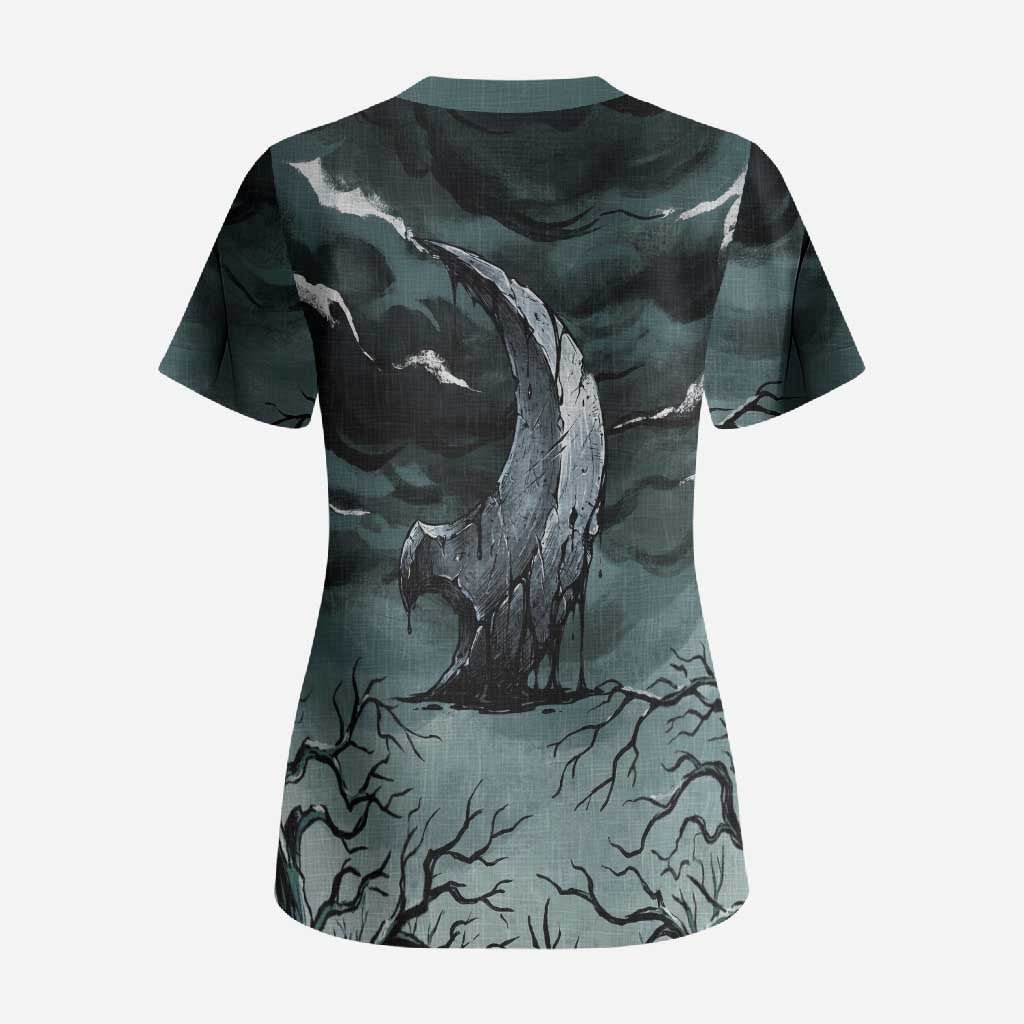 Absol Scrub Top Gothic Apocalypse Ink Art