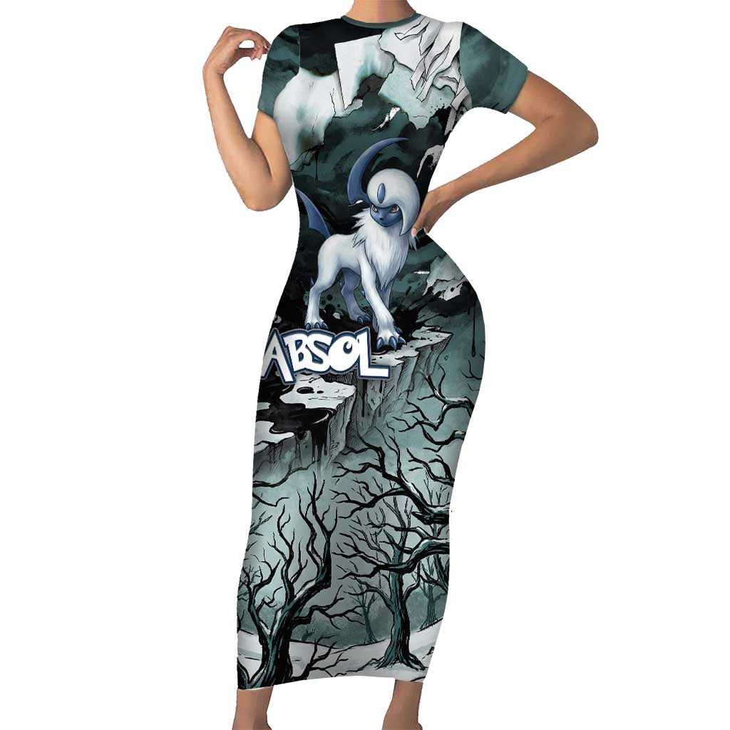 Absol Short Sleeve Bodycon Dress Gothic Apocalypse Ink Art