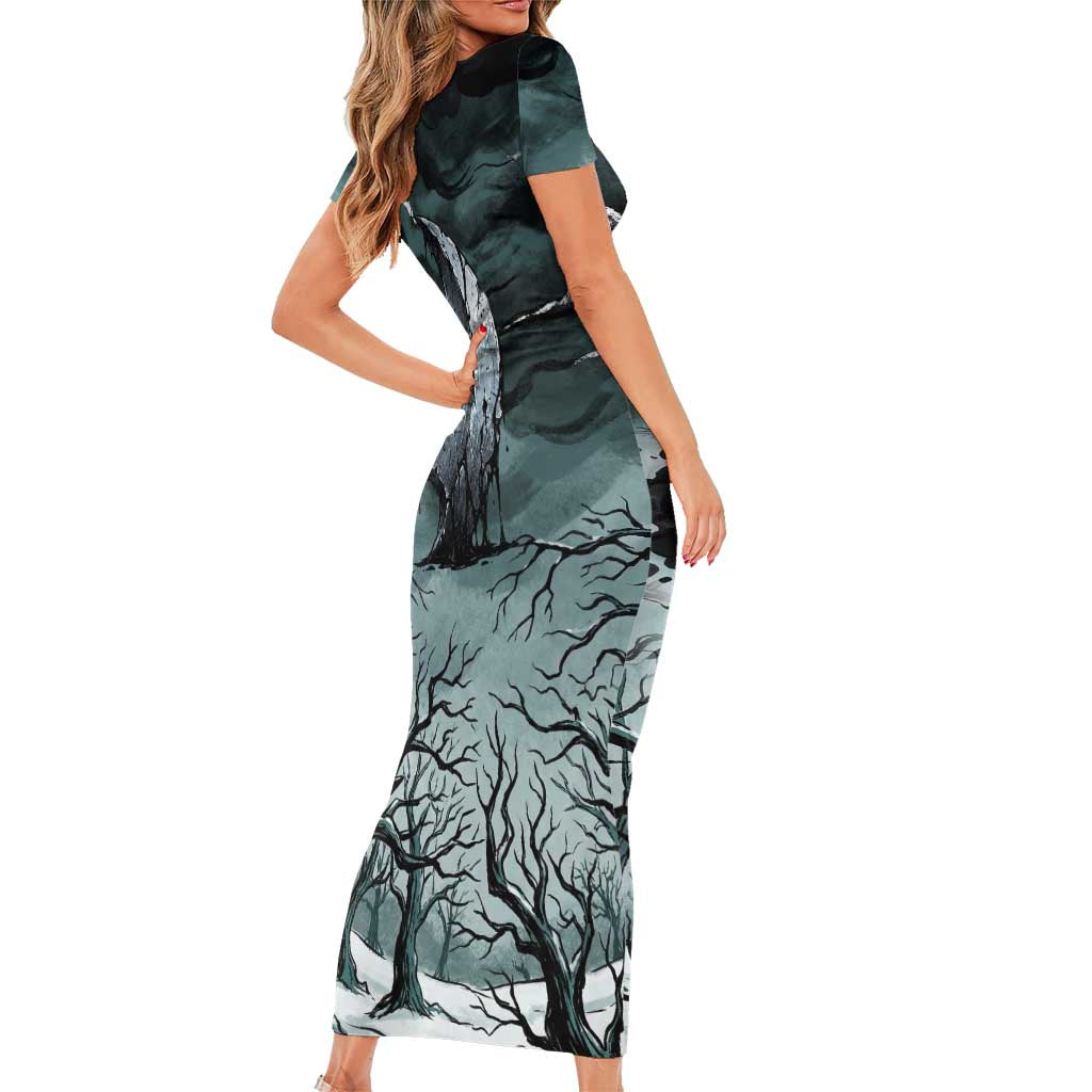 Absol Short Sleeve Bodycon Dress Gothic Apocalypse Ink Art