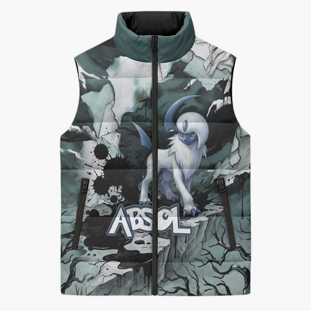 Absol Sleeveless Puffer Jacket Gothic Apocalypse Ink Art