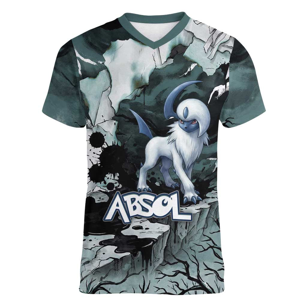 Absol Women V-Neck T-Shirt Gothic Apocalypse Ink Art