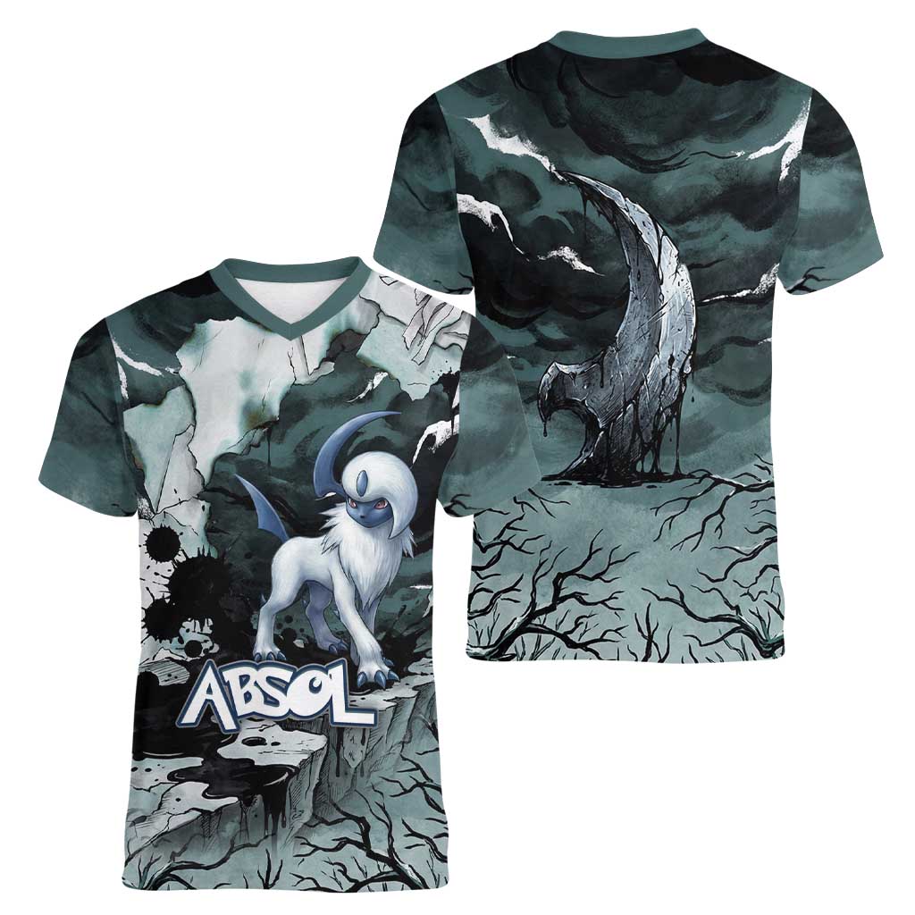 Absol Women V-Neck T-Shirt Gothic Apocalypse Ink Art