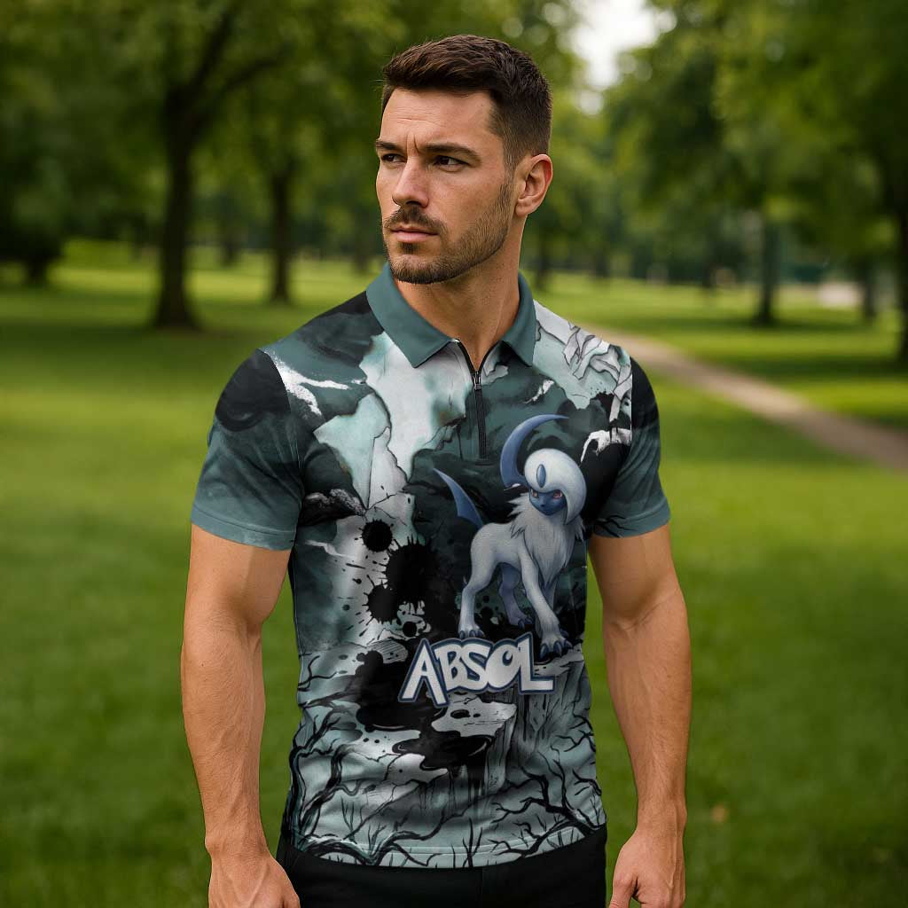 Absol Zipper Polo Shirt Gothic Apocalypse Ink Art