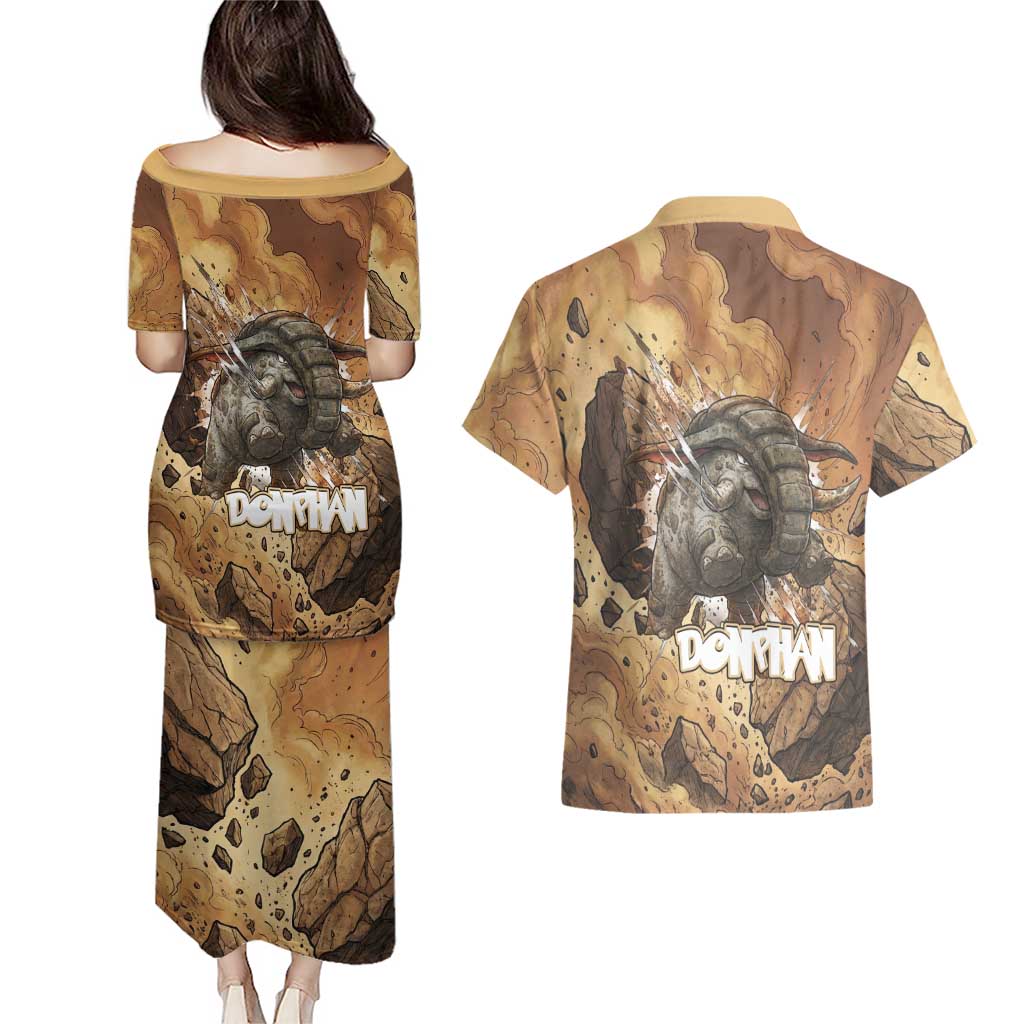 Donphan Couples Matching Puletasi and Hawaiian Shirt Explosive Earthquake Comic Art