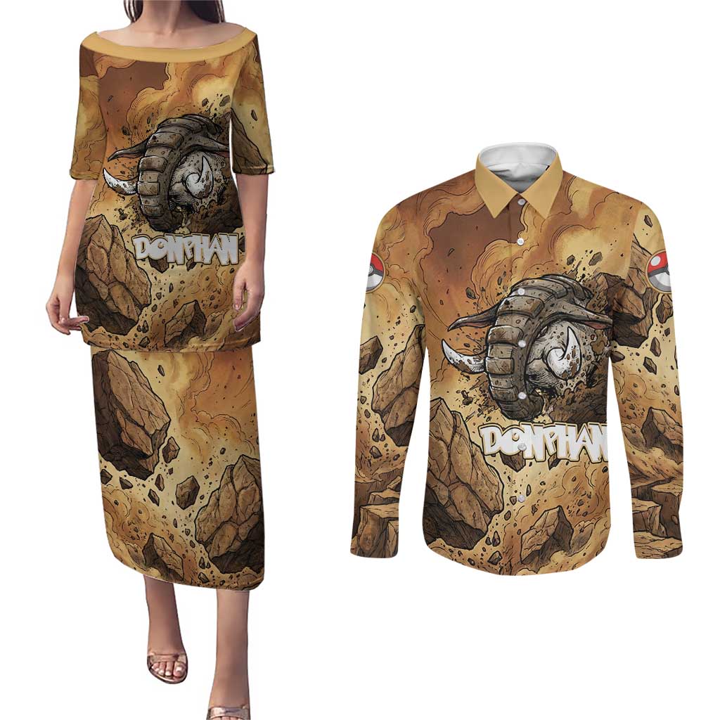 Donphan Couples Matching Puletasi and Long Sleeve Button Shirt Explosive Earthquake Comic Art