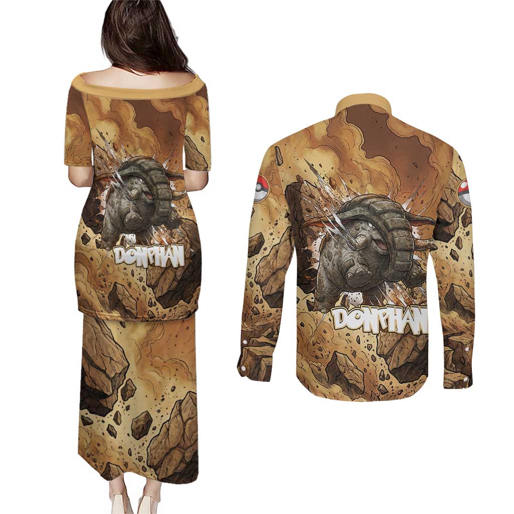 Donphan Couples Matching Puletasi and Long Sleeve Button Shirt Explosive Earthquake Comic Art