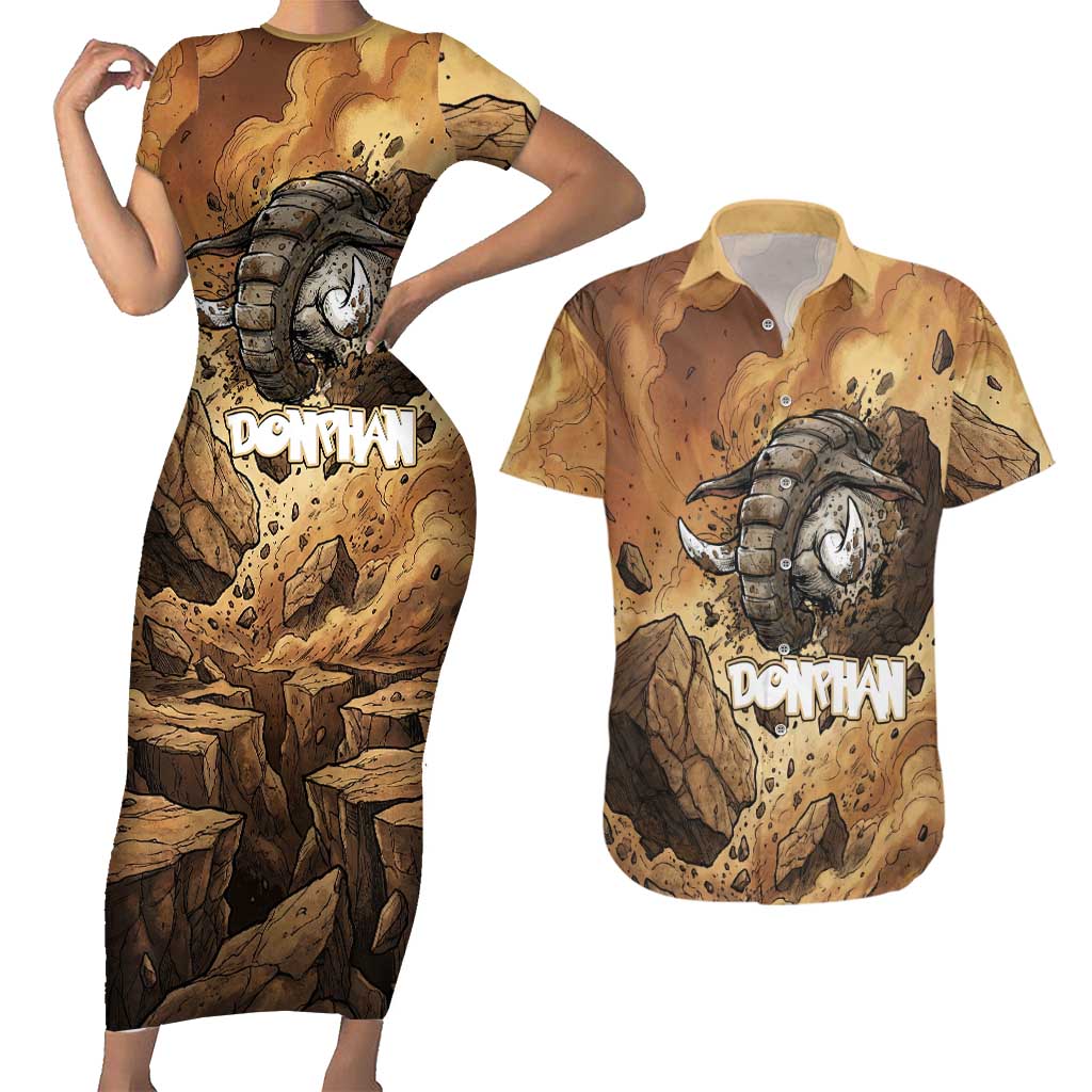 Donphan Couples Matching Short Sleeve Bodycon Dress and Hawaiian Shirt Explosive Earthquake Comic Art