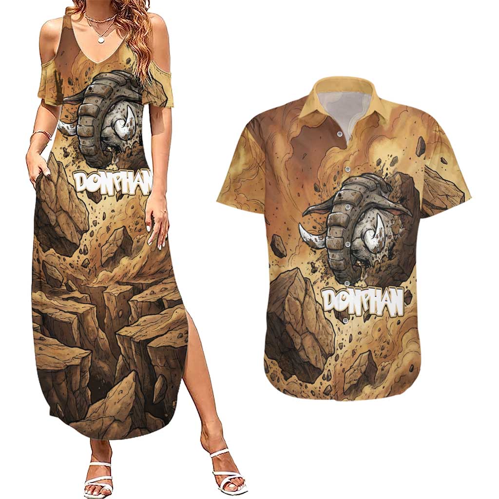 Donphan Couples Matching Summer Maxi Dress and Hawaiian Shirt Explosive Earthquake Comic Art