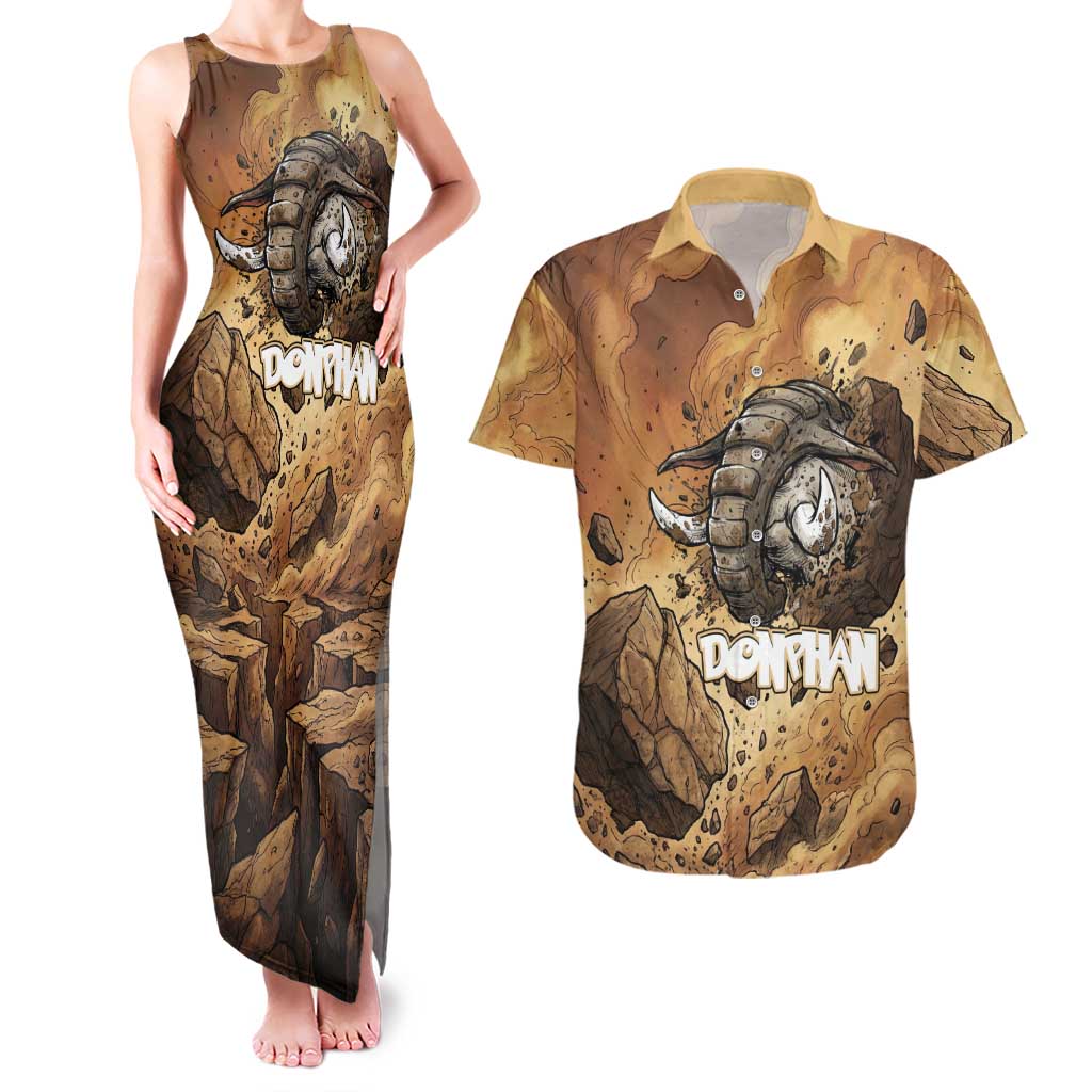 Donphan Couples Matching Tank Maxi Dress and Hawaiian Shirt Explosive Earthquake Comic Art