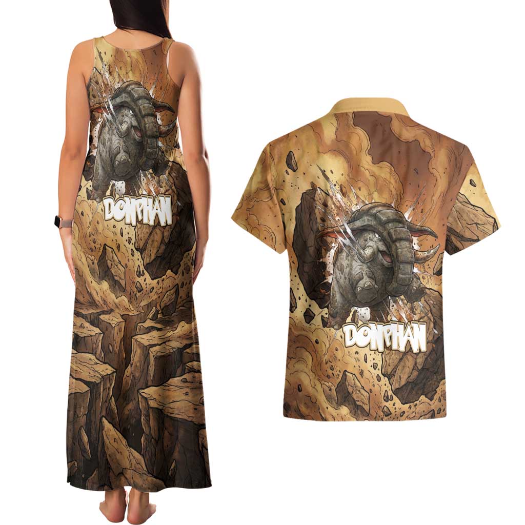 Donphan Couples Matching Tank Maxi Dress and Hawaiian Shirt Explosive Earthquake Comic Art