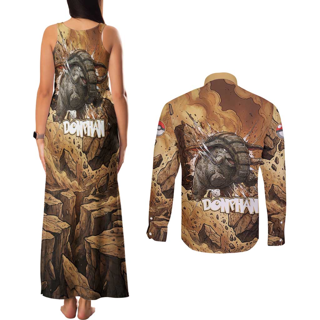 Donphan Couples Matching Tank Maxi Dress and Long Sleeve Button Shirt Explosive Earthquake Comic Art