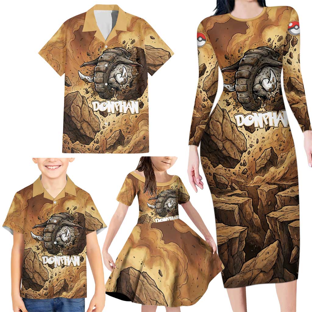 Donphan Family Matching Long Sleeve Bodycon Dress and Hawaiian Shirt Explosive Earthquake Comic Art