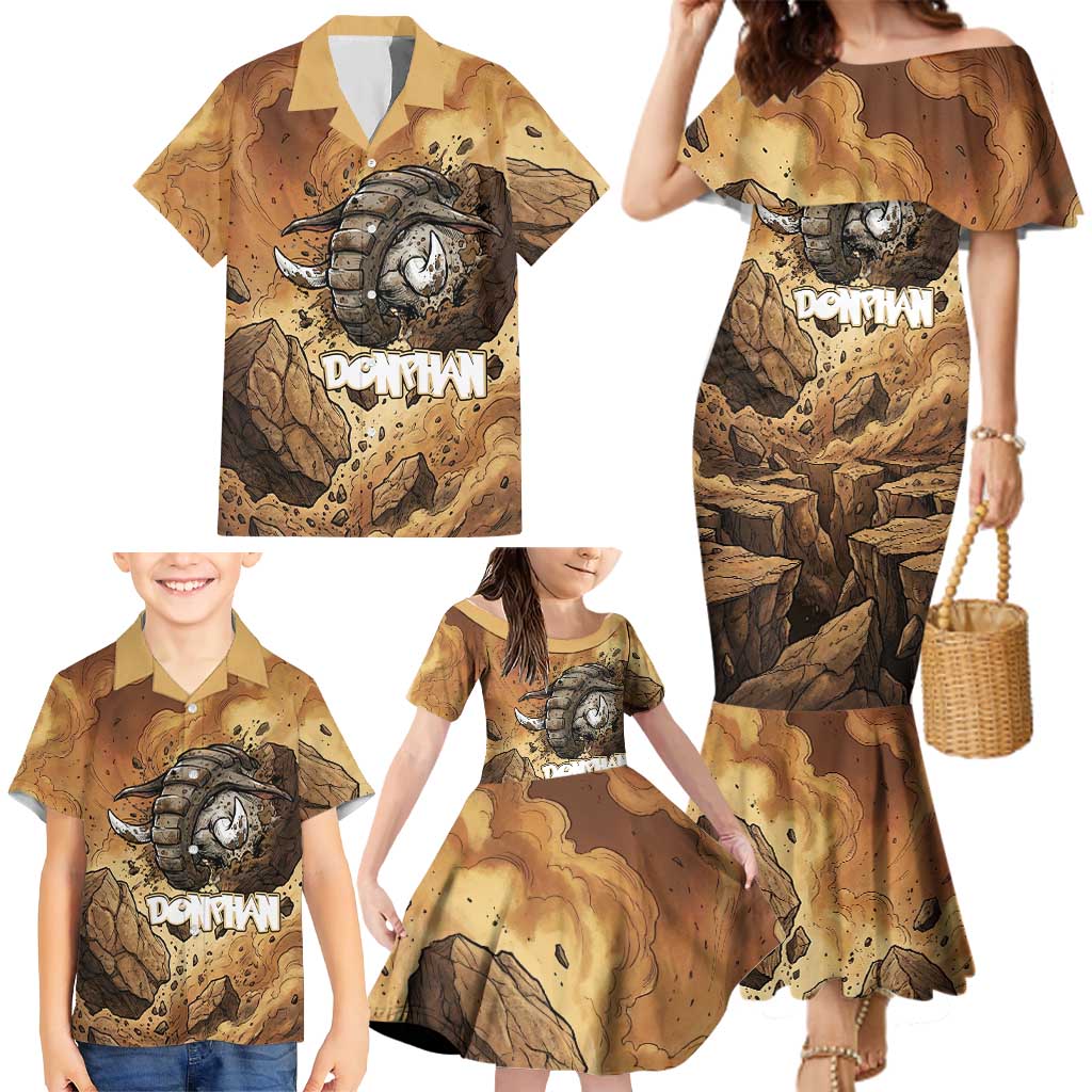 Donphan Family Matching Mermaid Dress and Hawaiian Shirt Explosive Earthquake Comic Art