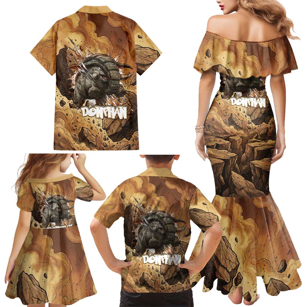 Donphan Family Matching Mermaid Dress and Hawaiian Shirt Explosive Earthquake Comic Art