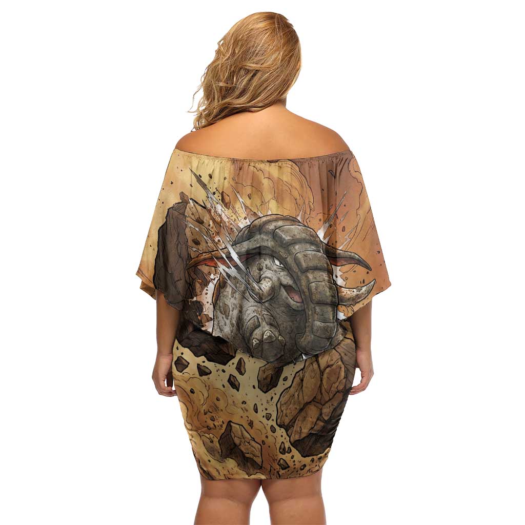 Donphan Family Matching Off Shoulder Short Dress and Hawaiian Shirt Explosive Earthquake Comic Art