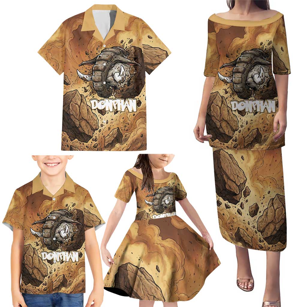 Donphan Family Matching Puletasi and Hawaiian Shirt Explosive Earthquake Comic Art