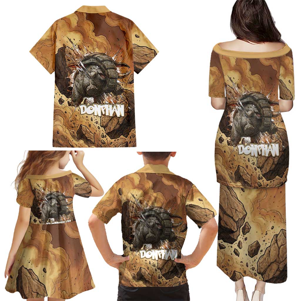 Donphan Family Matching Puletasi and Hawaiian Shirt Explosive Earthquake Comic Art