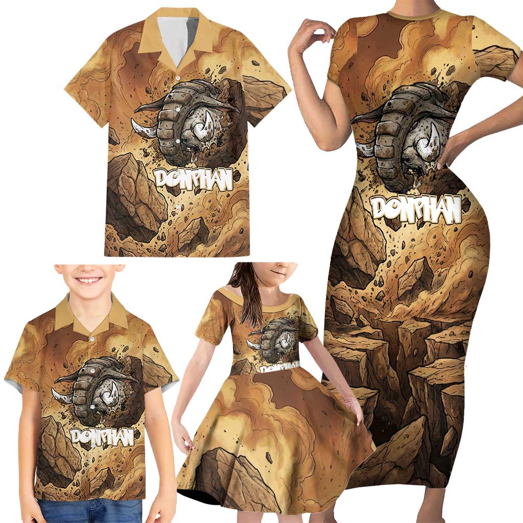 Donphan Family Matching Short Sleeve Bodycon Dress and Hawaiian Shirt Explosive Earthquake Comic Art