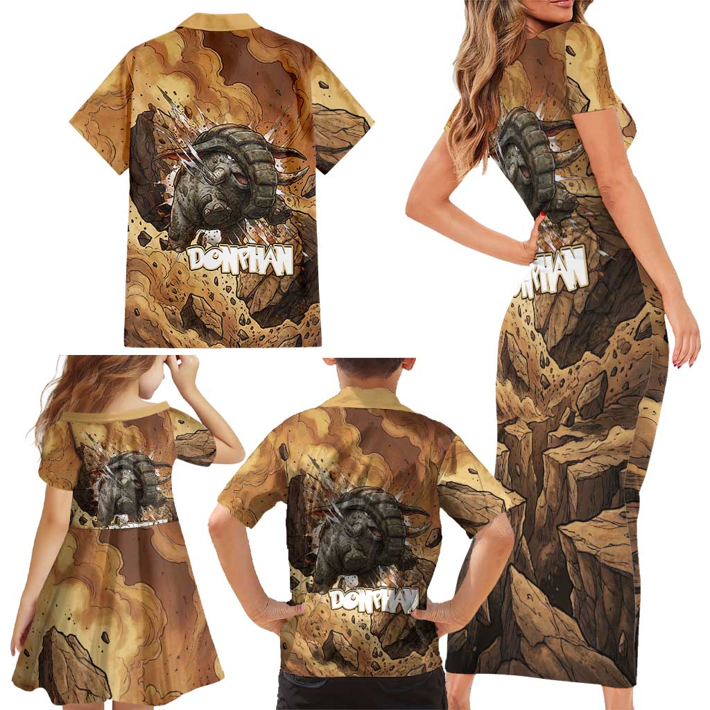 Donphan Family Matching Short Sleeve Bodycon Dress and Hawaiian Shirt Explosive Earthquake Comic Art