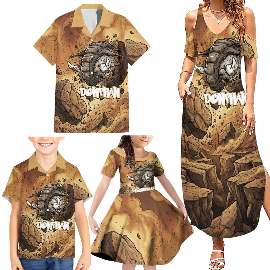 Donphan Family Matching Summer Maxi Dress and Hawaiian Shirt Explosive Earthquake Comic Art