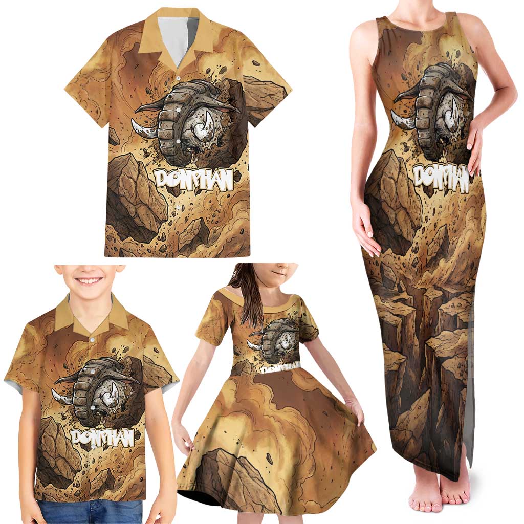 Donphan Family Matching Tank Maxi Dress and Hawaiian Shirt Explosive Earthquake Comic Art