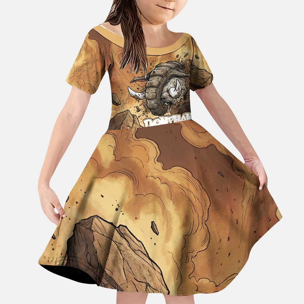 Donphan Kid Short Sleeve Dress Explosive Earthquake Comic Art