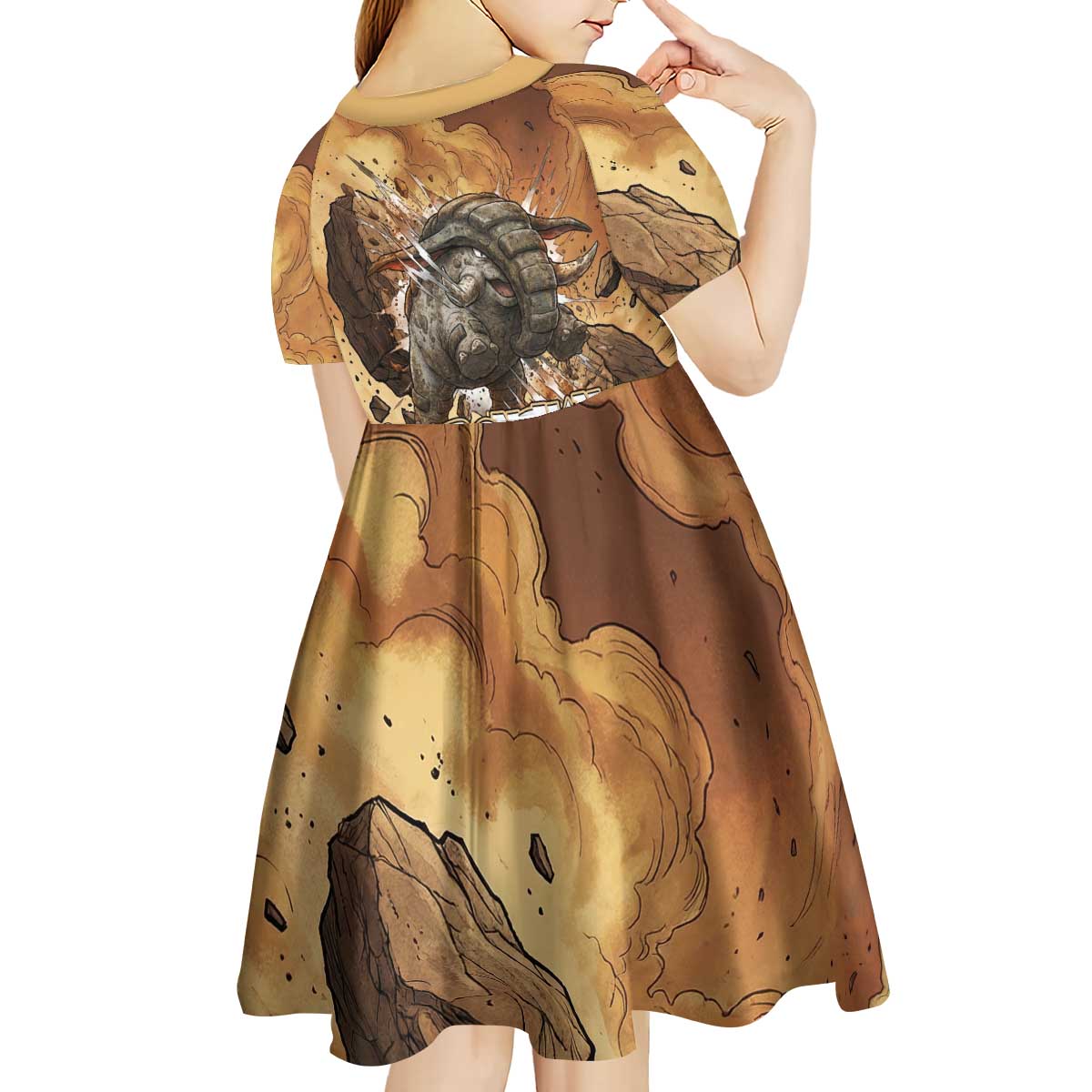 Donphan Kid Short Sleeve Dress Explosive Earthquake Comic Art