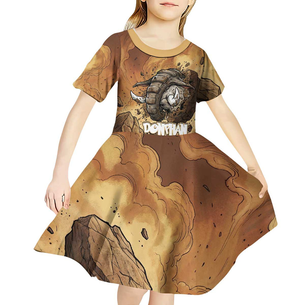 Donphan Kid Short Sleeve Dress Explosive Earthquake Comic Art