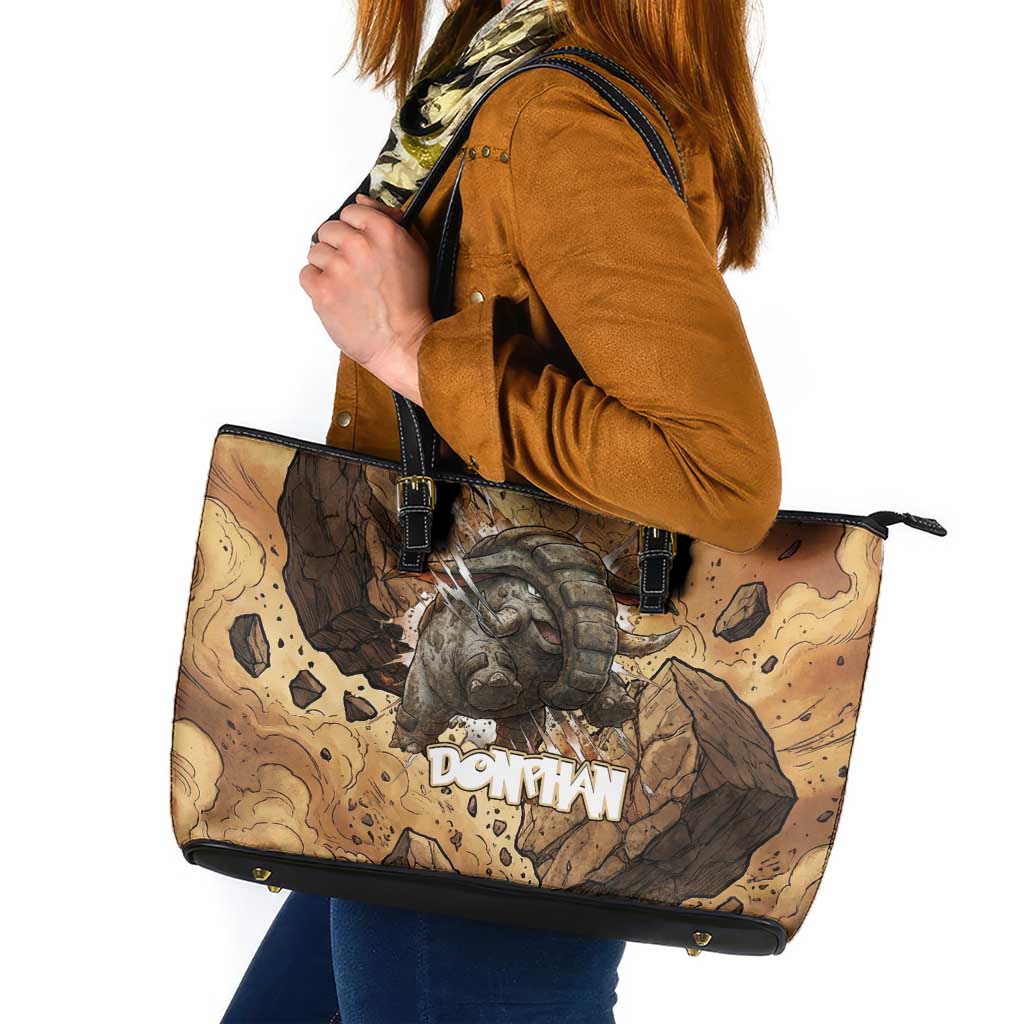 Donphan Leather Tote Bag Explosive Earthquake Comic Art
