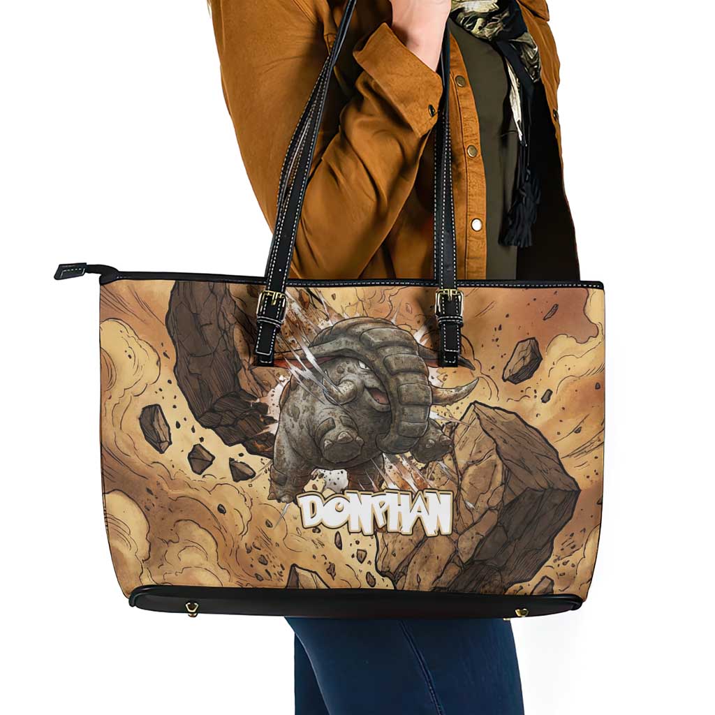 Donphan Leather Tote Bag Explosive Earthquake Comic Art