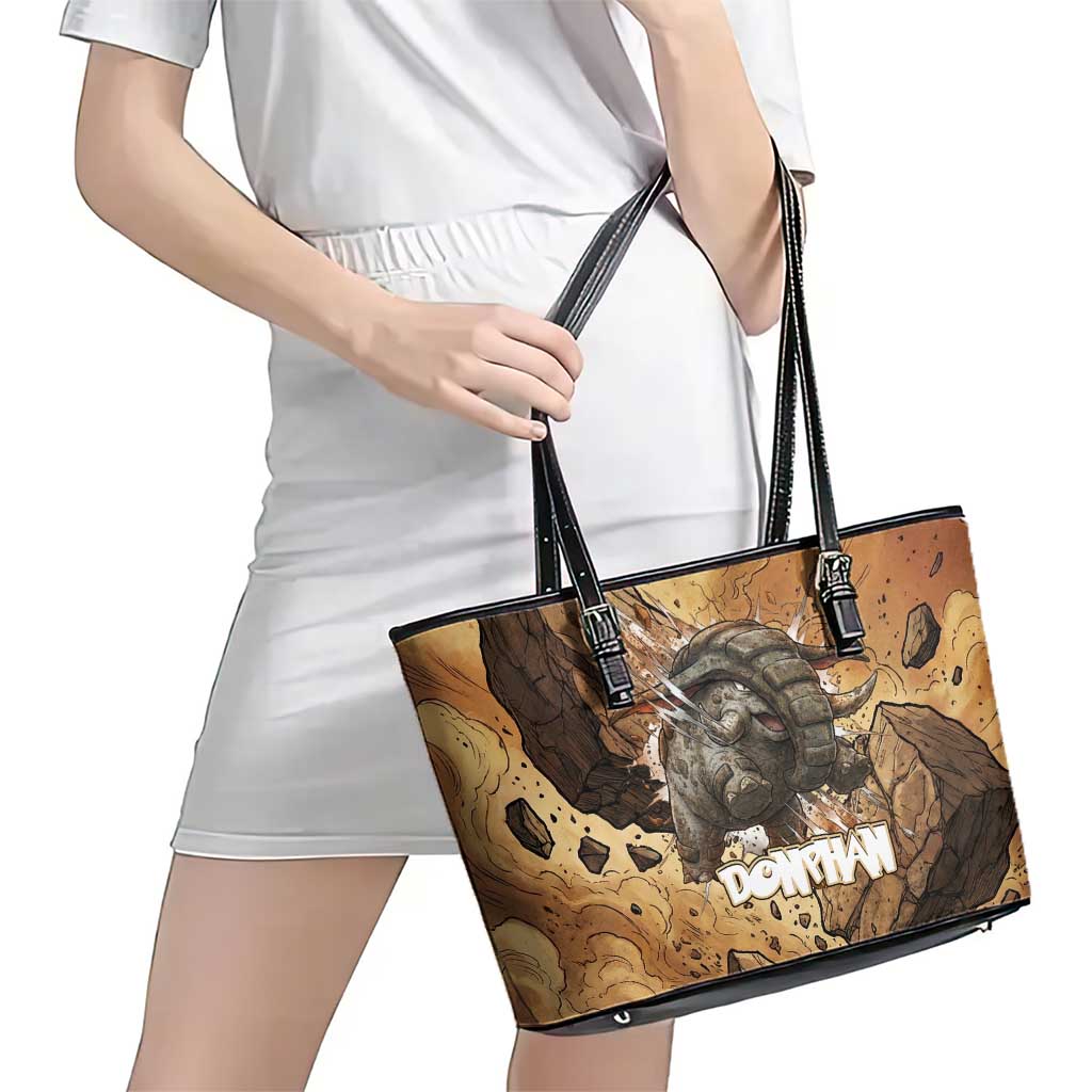 Donphan Leather Tote Bag Explosive Earthquake Comic Art