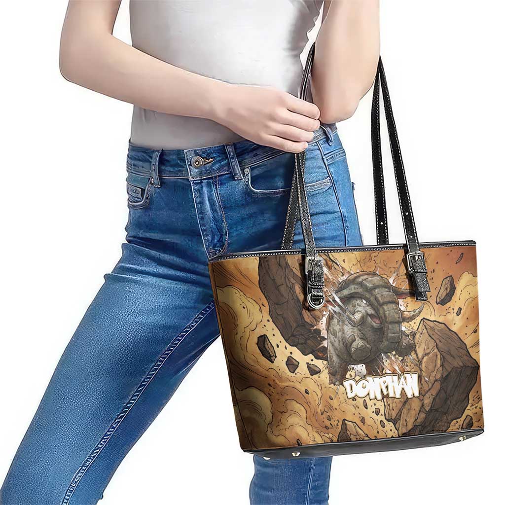Donphan Leather Tote Bag Explosive Earthquake Comic Art