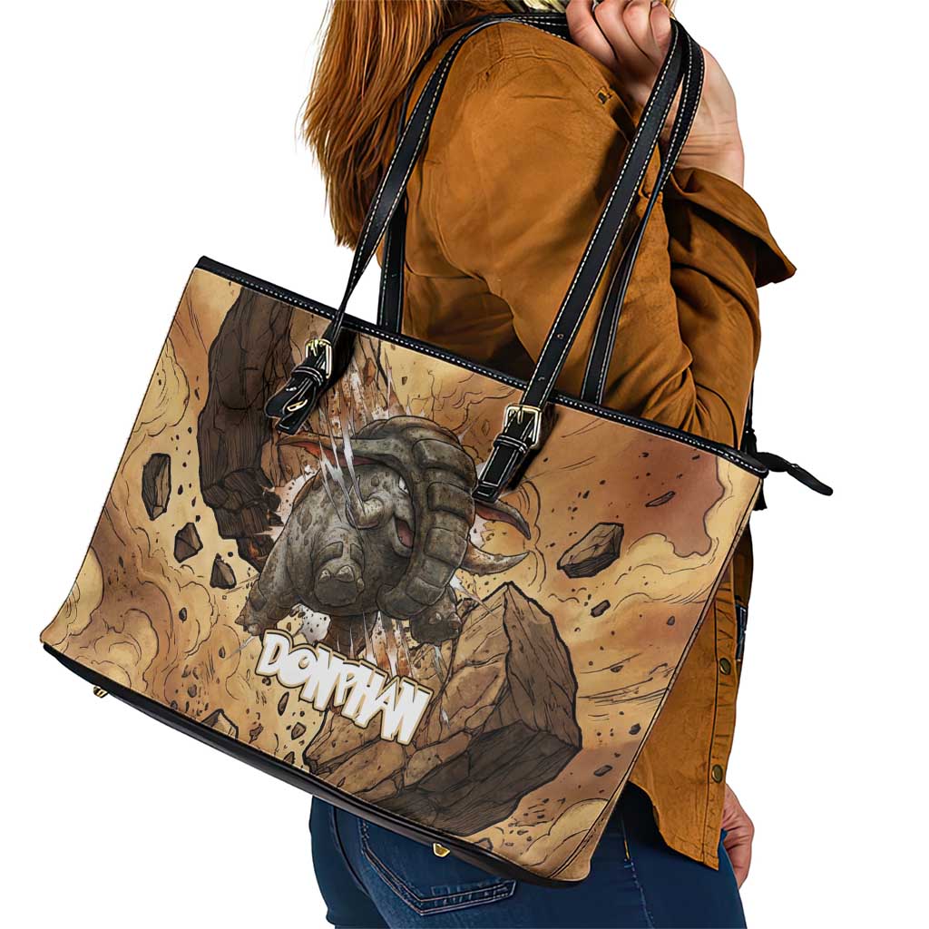 Donphan Leather Tote Bag Explosive Earthquake Comic Art