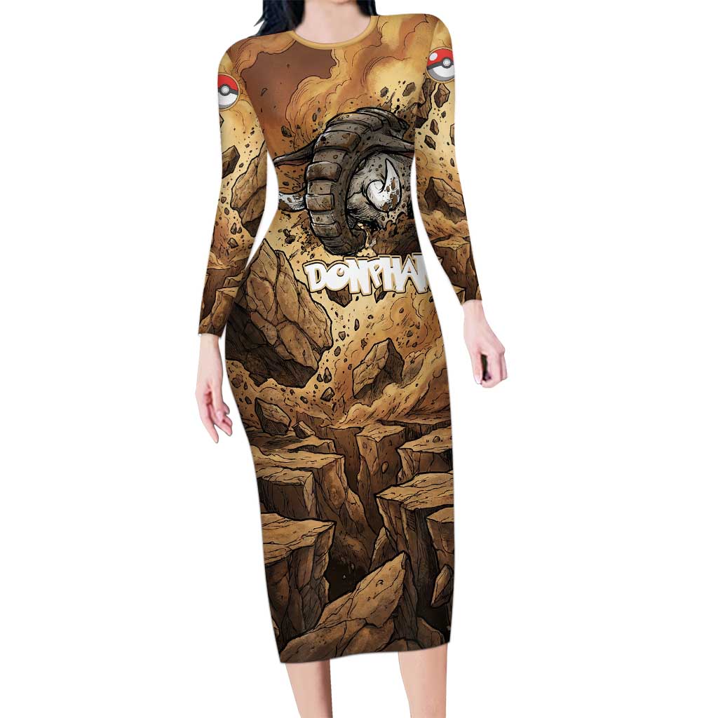 Donphan Long Sleeve Bodycon Dress Explosive Earthquake Comic Art