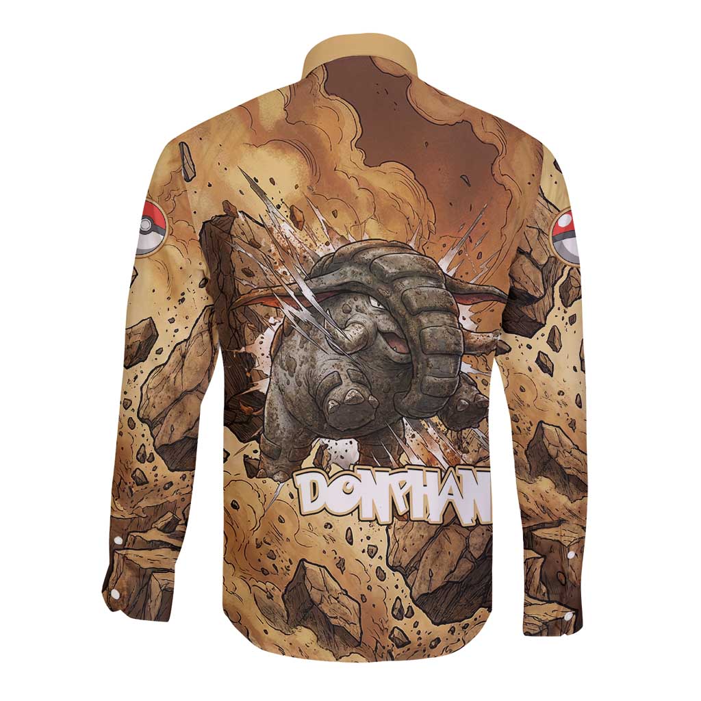 Donphan Long Sleeve Button Shirt Explosive Earthquake Comic Art
