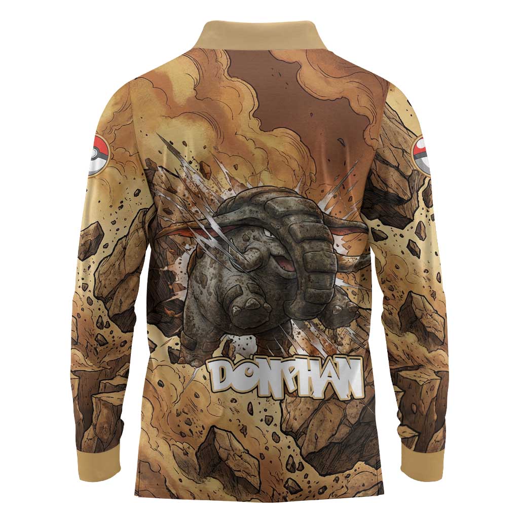 Donphan Long Sleeve Polo Shirt Explosive Earthquake Comic Art