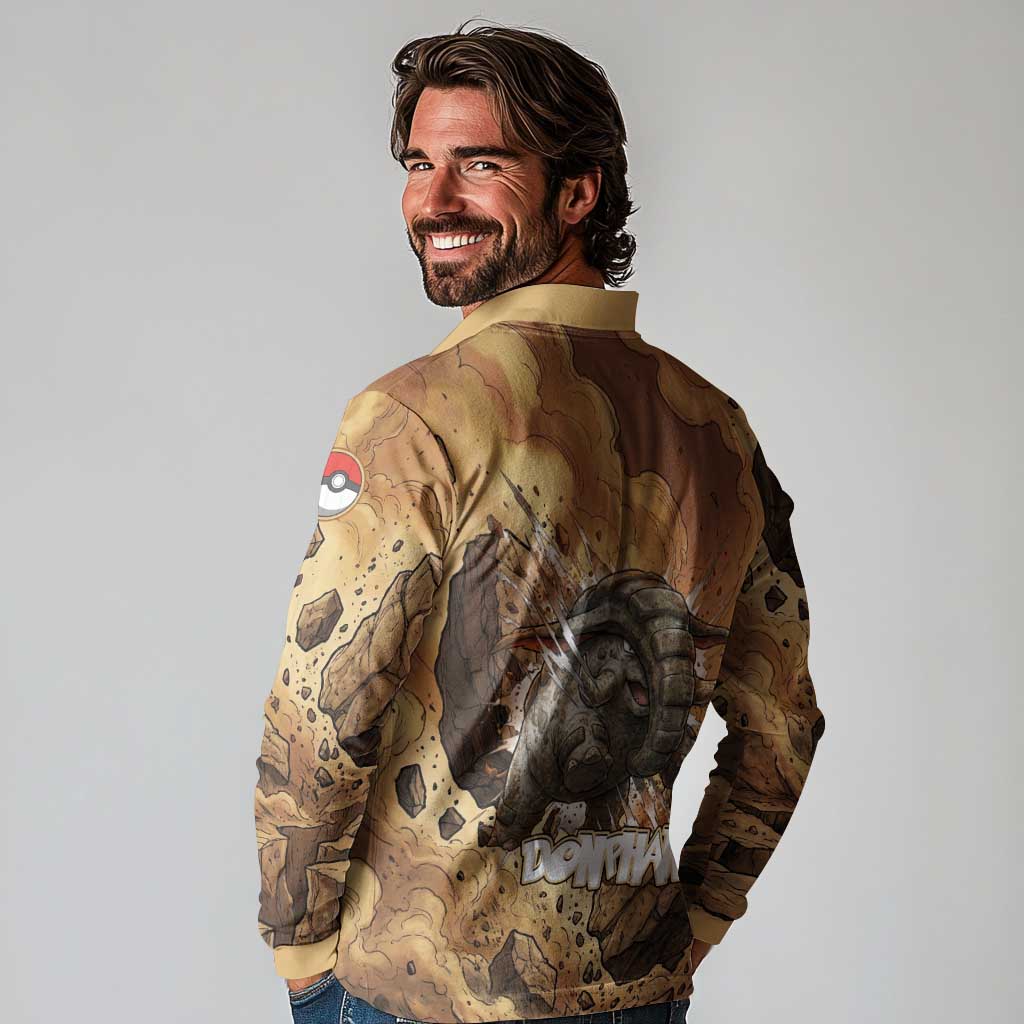 Donphan Long Sleeve Polo Shirt Explosive Earthquake Comic Art