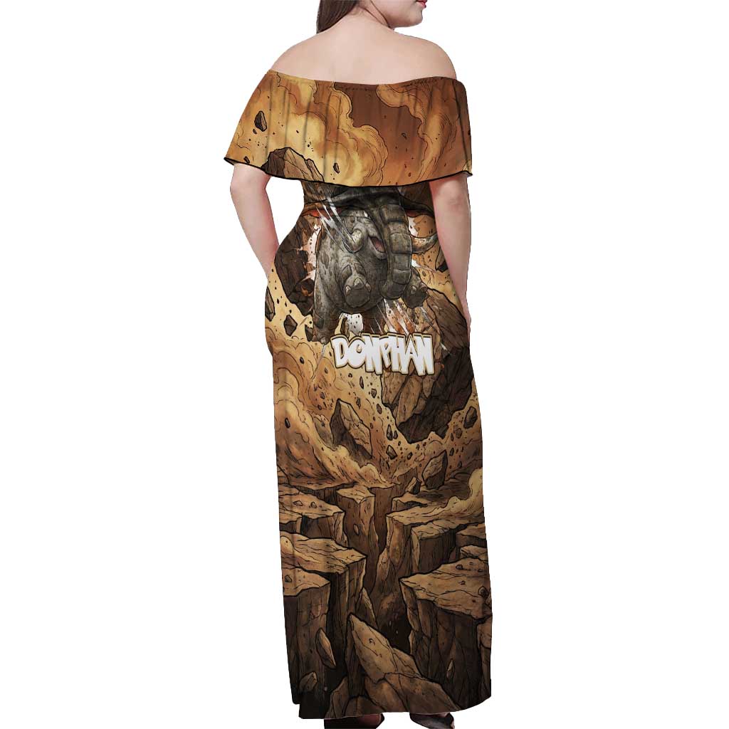 Donphan Off Shoulder Maxi Dress Explosive Earthquake Comic Art