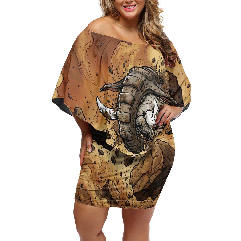 Donphan Off Shoulder Short Dress Explosive Earthquake Comic Art