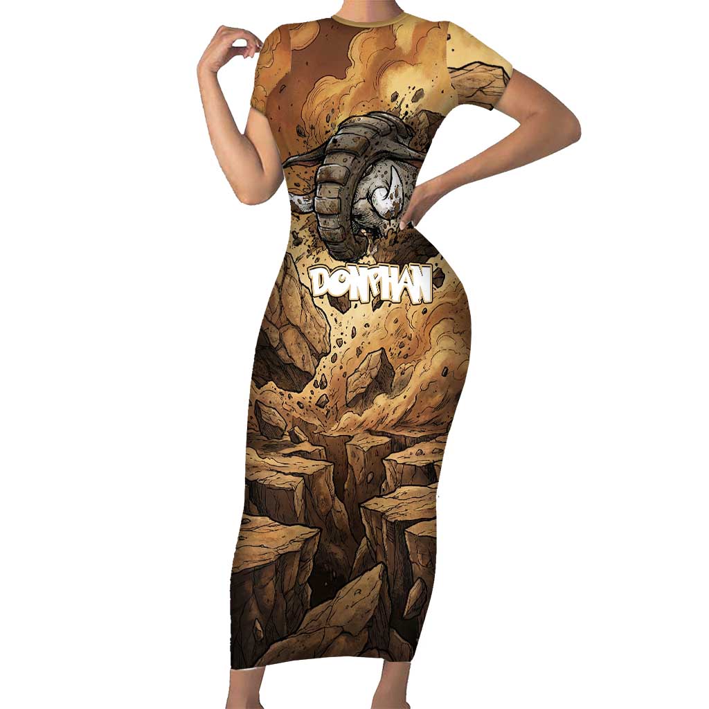 Donphan Short Sleeve Bodycon Dress Explosive Earthquake Comic Art