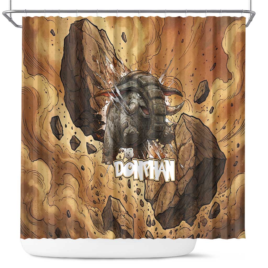 Donphan Shower Curtain Explosive Earthquake Comic Art