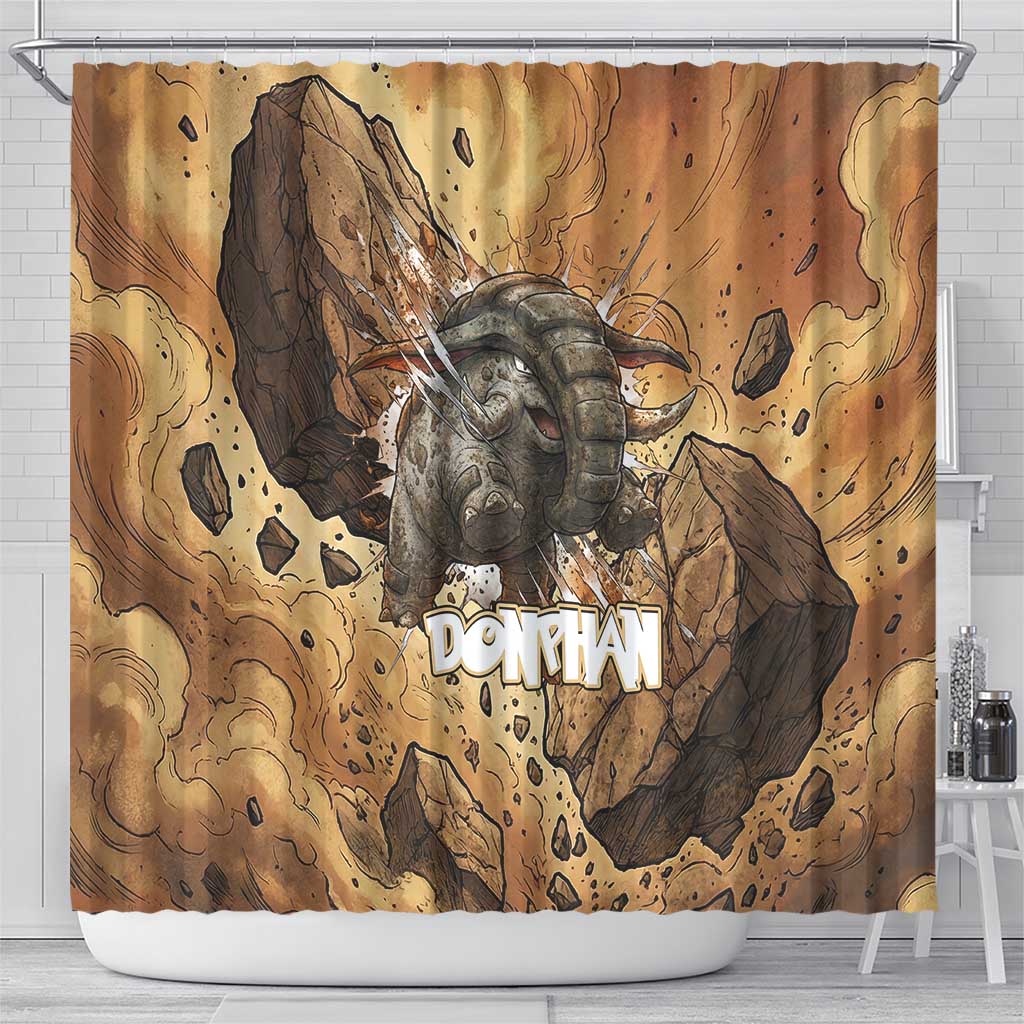 Donphan Shower Curtain Explosive Earthquake Comic Art
