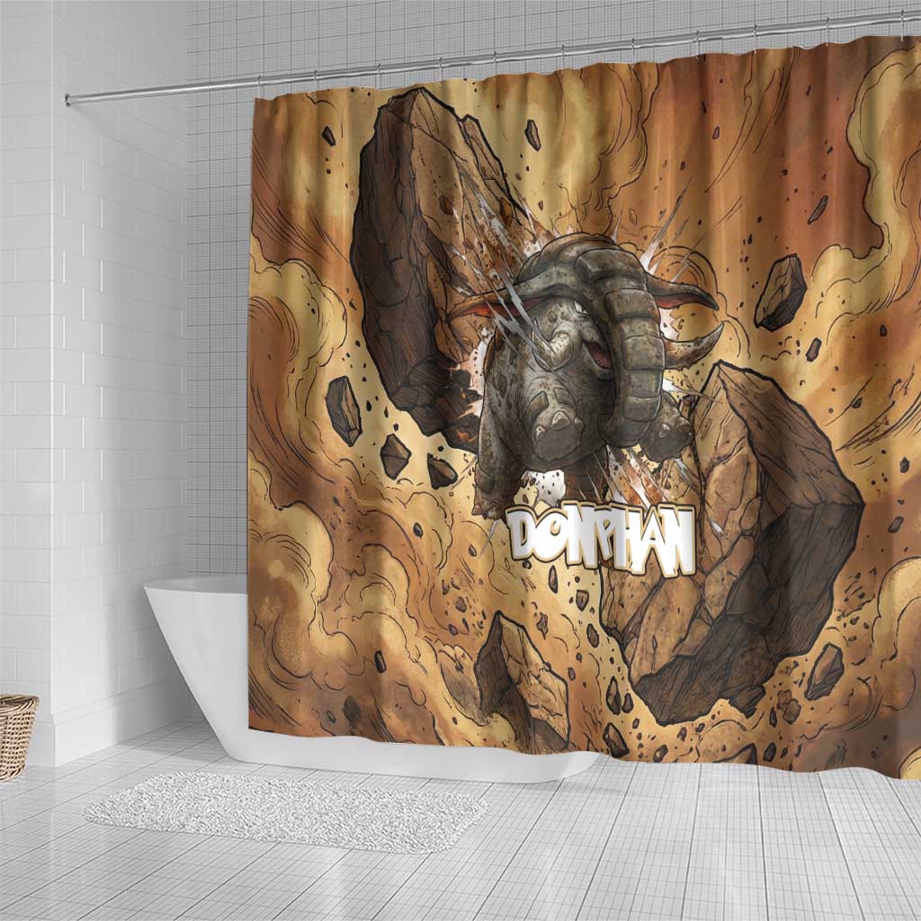 Donphan Shower Curtain Explosive Earthquake Comic Art