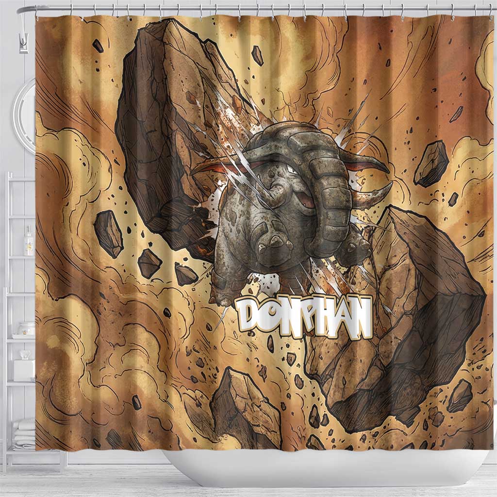 Donphan Shower Curtain Explosive Earthquake Comic Art