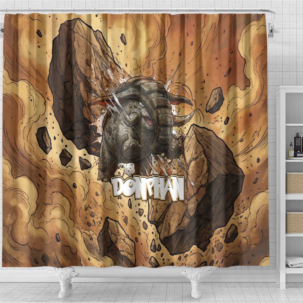 Donphan Shower Curtain Explosive Earthquake Comic Art
