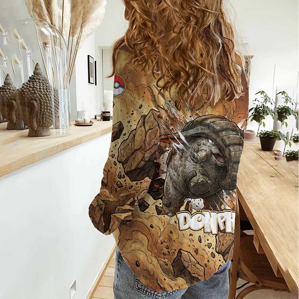 Donphan Women Casual Shirt Explosive Earthquake Comic Art