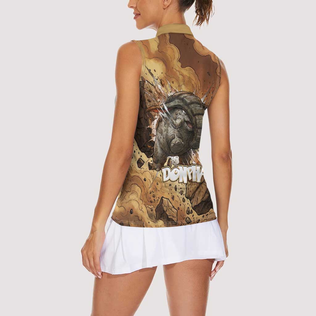 Donphan Women Sleeveless Polo Shirt Explosive Earthquake Comic Art
