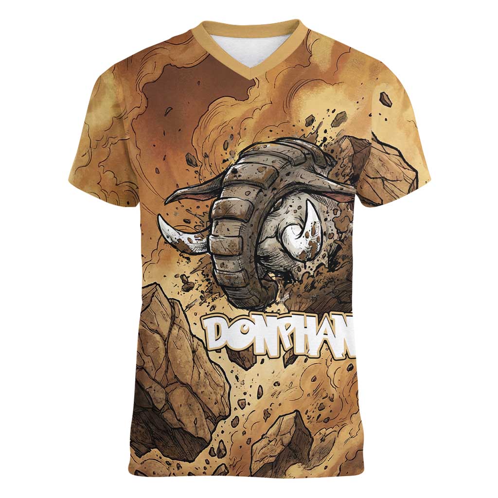 Donphan Women V-Neck T-Shirt Explosive Earthquake Comic Art