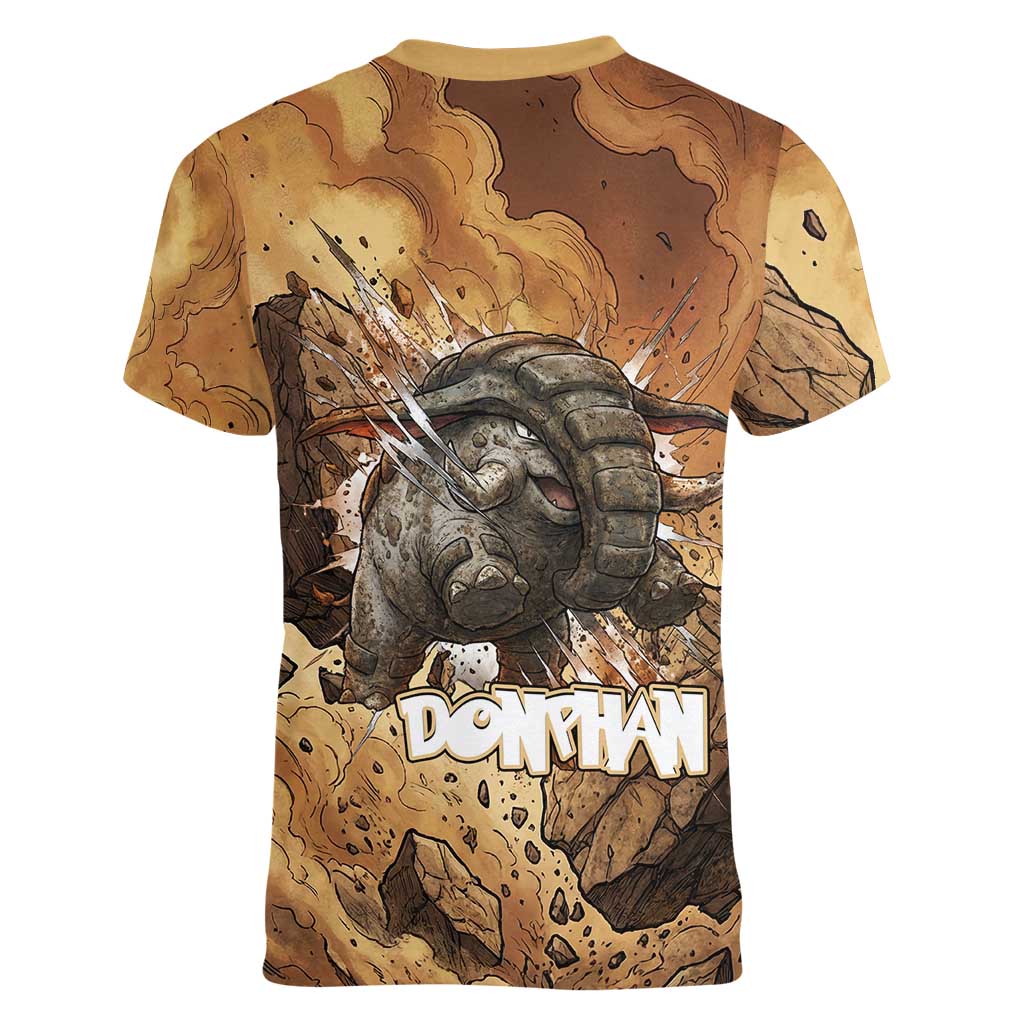 Donphan Women V-Neck T-Shirt Explosive Earthquake Comic Art