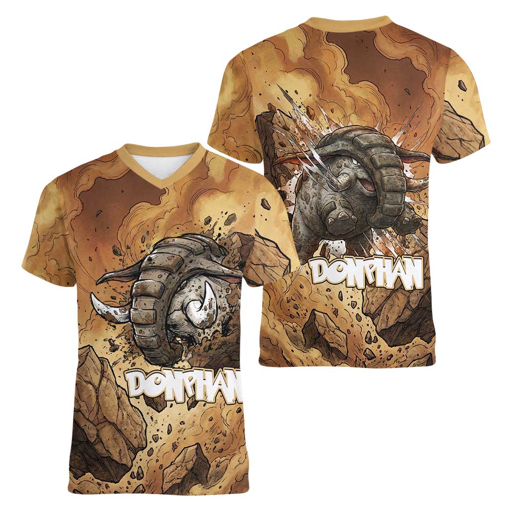 Donphan Women V-Neck T-Shirt Explosive Earthquake Comic Art